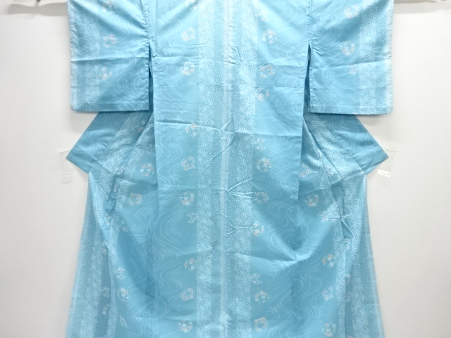 JAPANESE KIMONO / KOMON FOR SUMMER / STREAM & ASANOHA & FLORAL ROUNDEL PATTERN